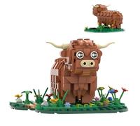 Highland Cow Building Blocks Set, MOC Scottish Farm Animal Bricks Model, Creative Decor Gift for Teens Adults