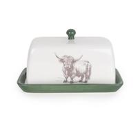 Highland Cow Butter Dish, 19cm White Ceramic Butter Tray with Removable Lid