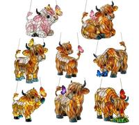 Highland Cow Butterfly Suncatcher, Crystal Suncatcher, Colorful Acrylic Window Hanging Decor, Stained Glass Style Highland Cow Ornament for Home Window, Garden, Farmhouse Decor (8Pc)