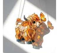 Highland Cow Butterfly Suncatcher Stained Glass Style Acrylic Window Hanging Highland Cows Ornaments Farm Animal Sun Catchers Ornament for Home Window Garden Farmhouse Decor Gifts for Cow Lovers