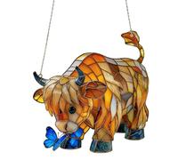 Highland Cow Butterfly Suncatcher, Stained Glass Style Window Hanging Sun Catcher, Highland Cow Acrylic Animal Flat Ornament For Home Window, Garden, Farmhouse Decor, Gift for Cows Lovers (Style H)