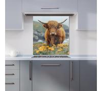 Warren Reed - Designer Highland Cow By The Coast Kitchen Splashback in Brown | Size: 600mm x 650mm Warren Reed - Designer Brown 600mm x 650mm