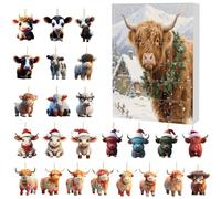 Highland Cow Calendar - 1.46 Inch 24 Days Acrylic Christmas Countdown for Family Joy, Uniques Animal Ornaments with Sturdy Design, Holiday Decor for Tree Wall Door Window Party Favors