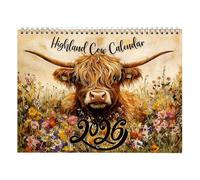 Highland Cow Calendar 2026, 12 Month Format, Cow Calendar 2026, Highland-Cow Diary with Sturdy Hanging Holes for Home Animal Lovers