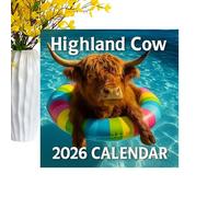 Highland Cow Calendar 2026, 12 Months Highland Cow Wall Calendar, Hanging Wall Planner with Cattle Illustrates, Writable Family Monthly Planner for Home Living Room