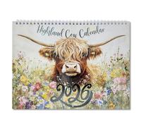 Highland Cow Calendar 2026 Cute Watercolour Cows 12 Month Wall Planner Uk Family Organiser Calendar For Home Business Office Planning Decor Schedule Management Wall Calendar