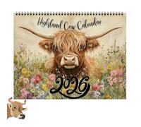 Highland Cow Calendar 2026, Durable Sturdy Suspension Holes Highland Cows Mural Calendar, 12-monthCalendars to Help You Arrange And Plan Your Work And Life Reasonably（28.5 * 21 * 1cm）