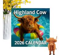 Highland Cow Calendar 2026, Funny Highland Cattle Wall Calendars, Cute Animal Highlands Cows Family Calendar, Scottish Animal Monthly Wall Art for Christmas Home Decor School Apartment Classroom