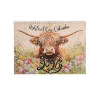 Highland Cow Calendar 2026, Highland Cow Wall Calendar 2026, Watercolour Cows Monthly Planner Scottish Wall Art Decor