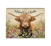 Highland Cow Calendar 2026, Highland Cow Wall Calendar 2026, Watercolour Cows Monthly Planner Scottish Wall Art Decor
