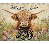Highland Cow Calendar 2026, Highland Cow Wall Calendar 2026, Watercolour Cows Monthly Planner Scottish Wall Art Decor for Animal Lovers