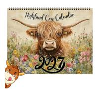 Highland Cow Calendar 2027, Highland Cow Wall Art Calendar 2027, 12 Months Cows Monthly Planner Wall Art Home Decor, Calendars & Personal Organisers - 28x22cm