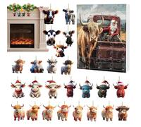Highland Cow Calendar - 24 Days Countdown Calendar, Christmas 26 x 18 cm Festive Acrylic Cattle Charm, Advent Cute Ornament Set | Holiday Tree Party Window Wall Door Rear View Mirror Decoration