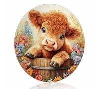Highland Cow Calf Metal Sign - Cute Rustic Farmhouse Round Aluminum Wall Decor for Nursery Kids Room Bedroom Living Room Country Home, 8x8 Inches (26068)