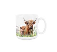 Highland Cow & Calf Mug - Farmyard Animals Countryside Drinkware Gifts - Tea/Coffee Ceramic White Cup Novelty Present
