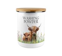 Highland Cow & Calf Washing Powder Canister - Countryside Farm Animals Large Enamel Kitchen Pantry Food Storage Container Gift