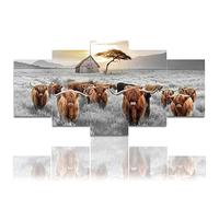 Highland Cow Canvas Wall Art - Animal Print Pictures 30x60 inch Highland cattle Photos 5 Panel Framed Farmhouse Painting for Home Décor (30x60 inch(5 Panel), 183 Cow)
