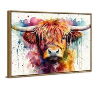Highland Cow Canvas Wall Art Colourful Scottish Wall Decor Farmhouse Highland Cows Pictures Banksy Prints Painting Country Farm Animals Poster Artwork for Kitchen Living Room Home Decorations 40x60cm