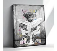 Highland Cow Canvas Wall Art For Bathroom, Funny Graffiti Bison Wall Decor, Cow On Toilet Black And White Bathroom Cow Pictures Art Print 12x16 Inch