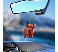 Highland Cow Car Hanging Ornament Acrylic Scottish Highland Cow Car Mirror Hanging Accessories Farm Animal Lover Gift,3.54in