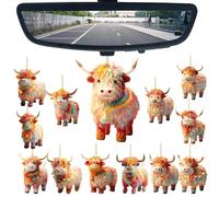 Highland Cow Car Pendant - Cow Car Pendant | Cars Reviewer Mirror Ornament Highland Cows | 2d Acrylic Cute Cars Charm for Rear View Mirror Decor Câr Interior Accessories Christmas Tree Pendants