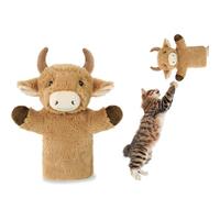 Highland Cow Cat Wrestling Glove, Fabric Hand Puppets with Arm Sleeve, Interactive Boxing Sweep Puppet Toy for Safe Play, Training, Hand Biting, Durable Plush Sweep Hand Puppet for Cat Dog Pet