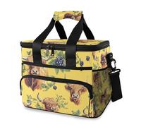 Highland Cow Cattle Blueberry Cooler Bag Thermal Insulated Picnic Lunch Bag Box Large Cool Bag for Beach Picnic Camping Travel Men Women