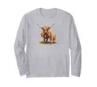 Highland Cow Cattle Flower Floral Crown Watercolour Long Sleeve T-Shirt