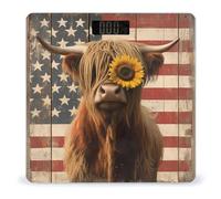 Highland Cow Cattle Sunflower U.S. Flag Digital Bathroom Weighing Scales for Body Weight LCD Display