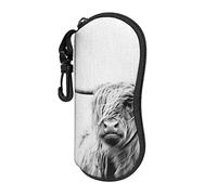 Highland Cow Cattle Sunglasses Soft Case Ultra Light Portable Neoprene Zipper Glasses Case, Eyeglass Safety Pouch Box With Belt Clip