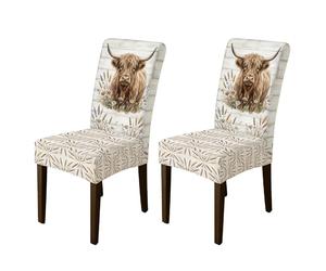 Highland Cow Chair Covers for Dining Chairs, Rustic Country Lavender Wildflowers Fall Brown Spandex Washable Removable Chair Slipcover Decor for Dining Room Hotel Housewarming 2pcs