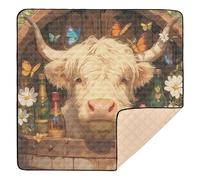 Highland Cow Champagne Daisy Cute Foldable Baby Activity Play Mat for Indoor Outdoor Non-Toxic Activity Entertainment Mat for Baby Kids Toddlers Infants, 50'' x 50''