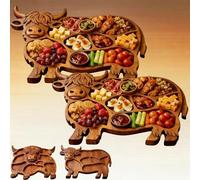 Highland Cow Charcuterie Board, Wooden Cow Food Platter, Appetizer Board, for Snack Fruit Meat Cheese Home Party Banquet Family Gathering Dining Table Holiday Kitchen (A*2)