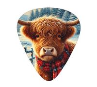 Highland-Cow-Christmas 12 Pack Guitar Picks With 3 Thicknesses And Storage Box, Abs Plectrums For Electric Bass Guitar Players