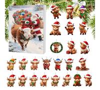 Highland Cow Christmas Advent 2025, 24-Day 2D Acrylic Ornaments, Countdown Calendar, Cute Scottish Highland Cow Decoration, for Home, Tree, Wall, Door, Window, Holiday and Party