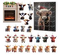 Highland Cow Christmas advent-calendars 2025,2D Acrylic Cute Highland Cow Ornament Set,24 Days Countdown Calendar,Animal Charm Pendants For Window Car Rearview Mirror Wall Door Christmas Tree Decor