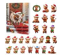 Highland Cow Christmas Countdown Calendar 2025 | 24 Days Christmas Countdown Calendar with 2D Acrylic Highland Cow Pendants | Cute Animal Ornaments Seasonal Decor for Home (A)