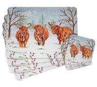 Highland Cow Christmas Dinner Matching Placemats & Coasters - Set of 4