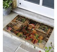 Highland Cow Christmas Door Mat, Rustic Farmhouse Holiday Decor for Indoor & Outdoor Entryway, Washable Non-Slip for Winter Festive Greetings 29x17 Inch