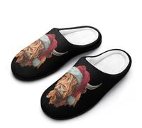 Highland Cow Christmas Hat Mens Slipper Slip On Winter Warm House Slippers Shoes Indoor Outdoor