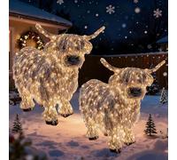 Highland Cow Christmas Lights Outdoor, 3D Highland Cow Xmas Lights, Glowing Festive Ornament, Decor for Outdoor Garden Indoor, Xmas, Farmhouse, Porch, Lawn, ect (2 PCS)