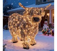 Highland Cow Christmas Lights Outdoor, 3D Resin Highland Cow Xmas Lights, Glowing Festive Ornament, Decor for Garden, Porch, Lawn, Farmhouse, Holiday Lighted Decorations (1 Set)