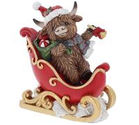 Highland Cow Christmas Ornament, Festive Sleigh Figurine, Winter Holiday Decoration