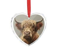 Highland Cow Christmas Ornament Glass Heart Pendant Souvenir