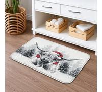 Highland Cow Christmas Quick Dry Bath Mat, Rustic Holiday Animal Design Absorbent Non Slip Shower Mat, Flannel Washable Bath Rug for Bathroom Decorative 20x32 Inch