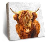 Highland Cow Coaster - Rustic Edged Natural Marble Coaster by Stone Rebellion (Highland Cow)