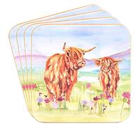 The Leonardo Collection Jennifer Rose Gallery Highland Cow Coasters Set of 4 | Country Farmhouse Drinks Coasters for Home & Kitchen | Rustic Table Protectors & Gift for Animal Lovers Women & Men