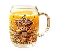 Highland Cow Coffee Cup | Glass Drinkware with Handle Kitchen Decor - Water Mug Drink Glasses | for Tea Milk Water Juice Cappuccino Beverage Kitchen Home Restaurant