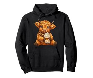 Highland Cow Coffee Lover Cute Cow Farm Animal Pullover Hoodie