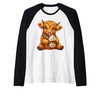 Highland Cow Coffee Lover Cute Cow Farm Animal Raglan Baseball Tee